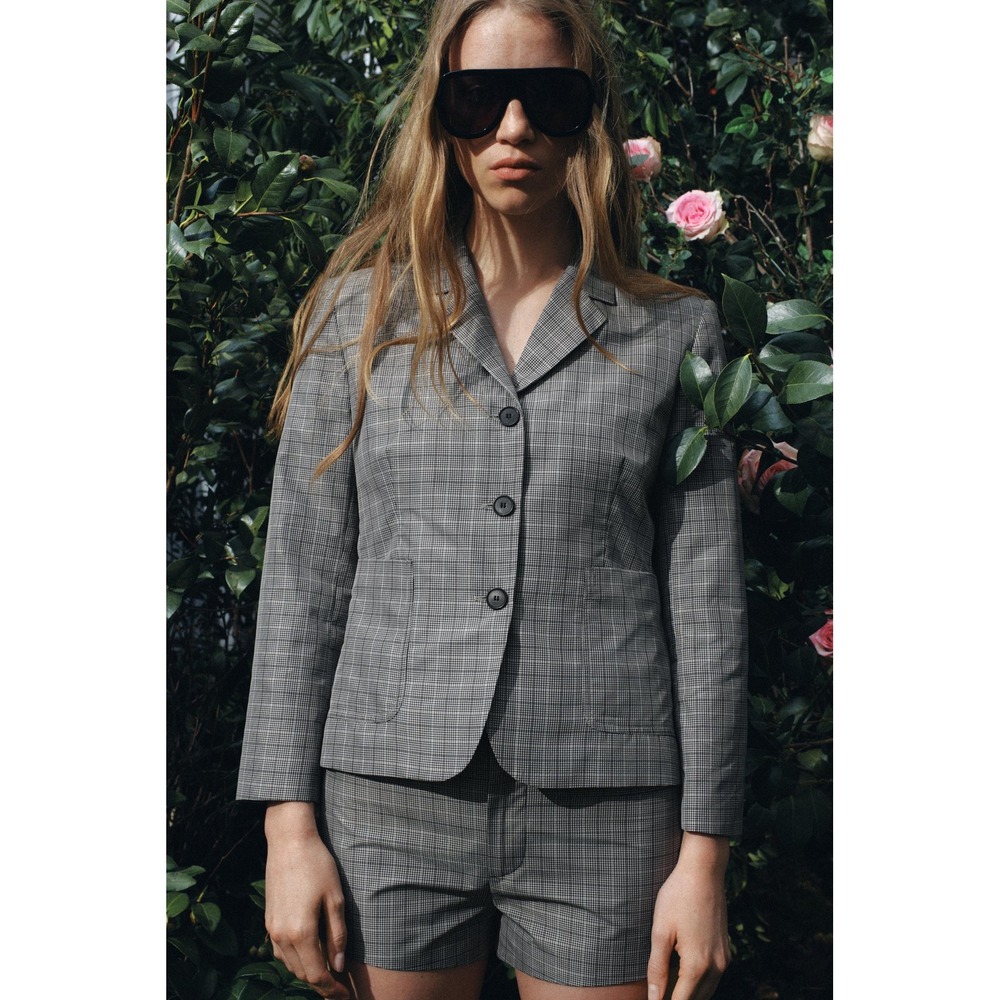 Zara Blazer Shorts Set Womens M Grey Glen Check Plaid Preppy Dark Academia Chic